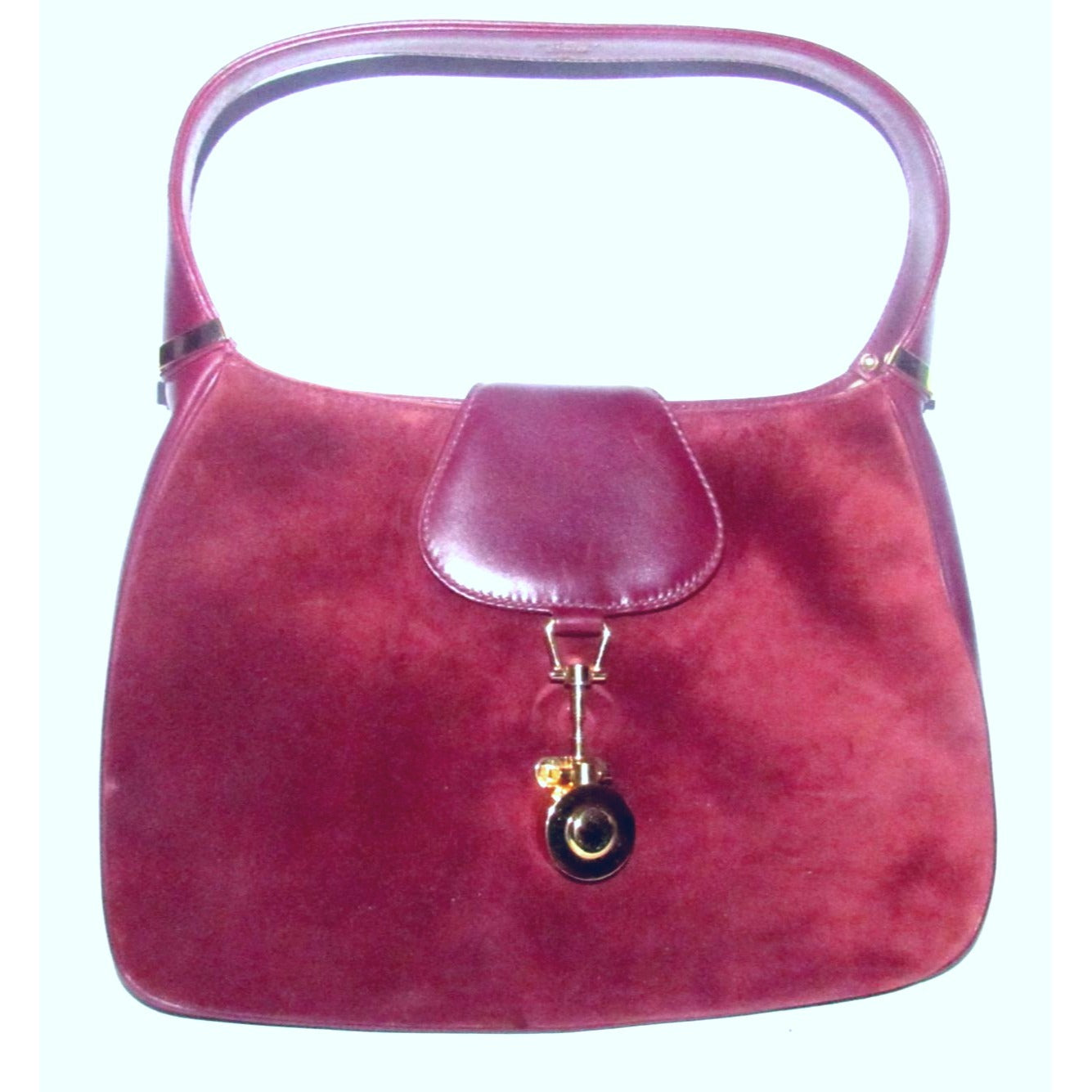 Rare,  , Gucci, burgundy leather & suede, unique, 1961 Jackie, hobo style shoulder bag with a two-tone piston closure & flap top