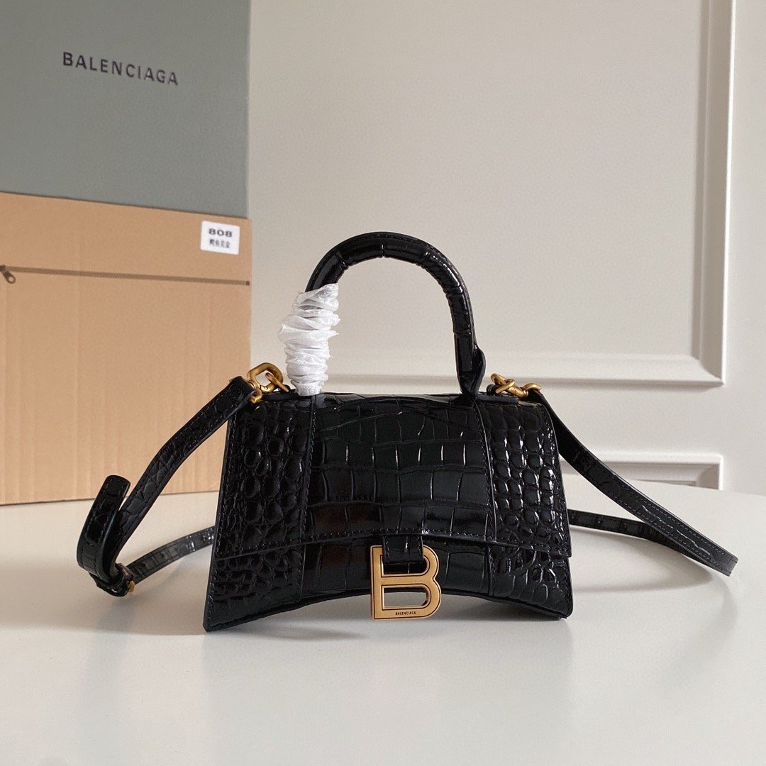 Balenciaga Hourglass XS Handbag In Black, For Women, Womens Bags 7.4in/19cm