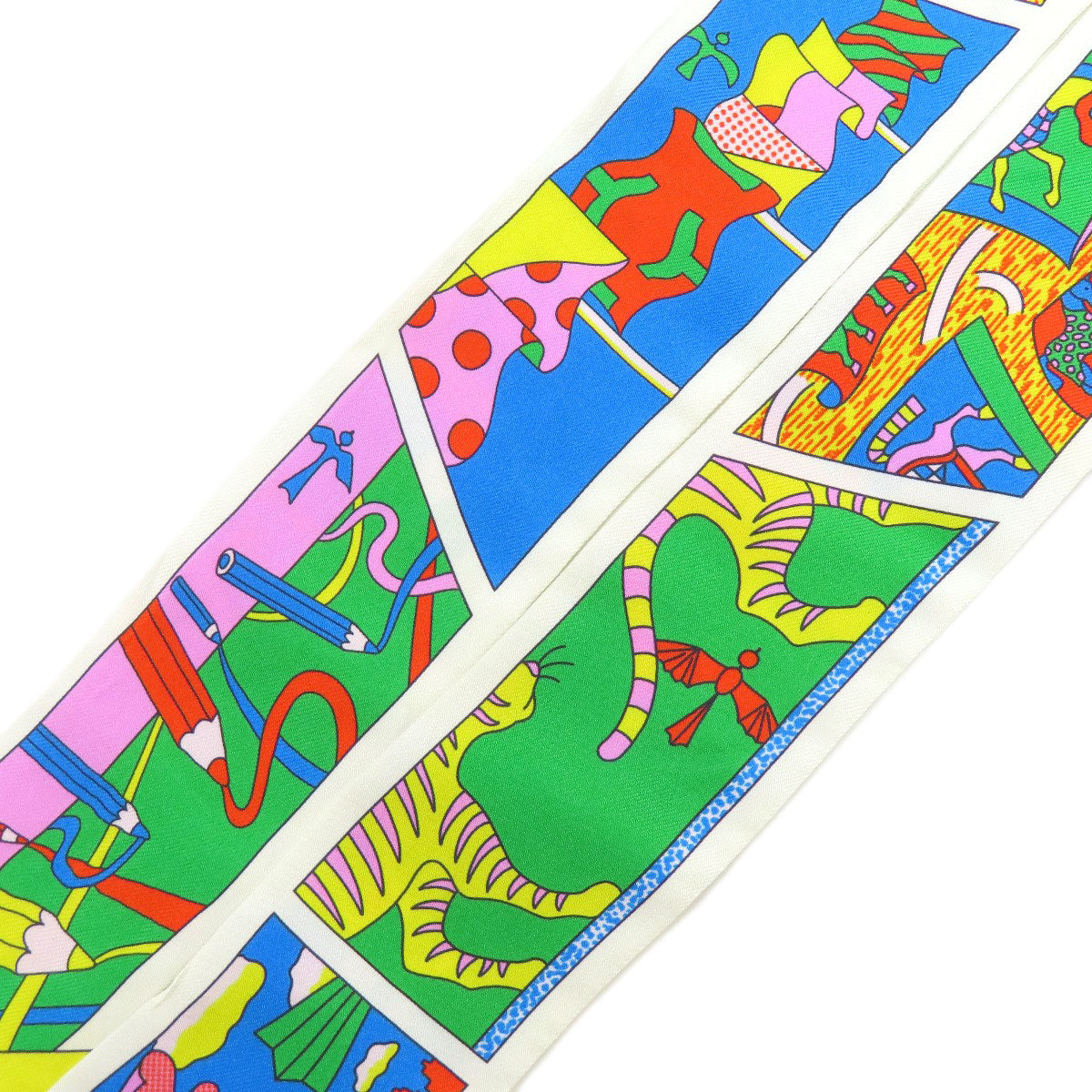 HERMES scarf silk white Twilly Women  d