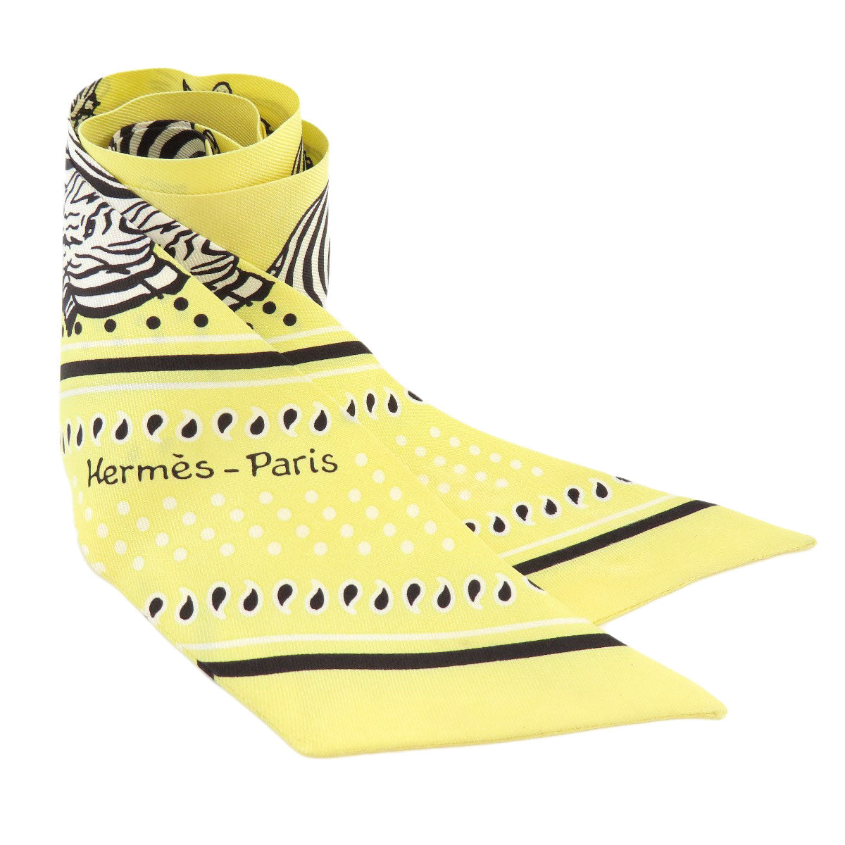 HERMES scarf silk yellow Twilly zebra motif Women  d