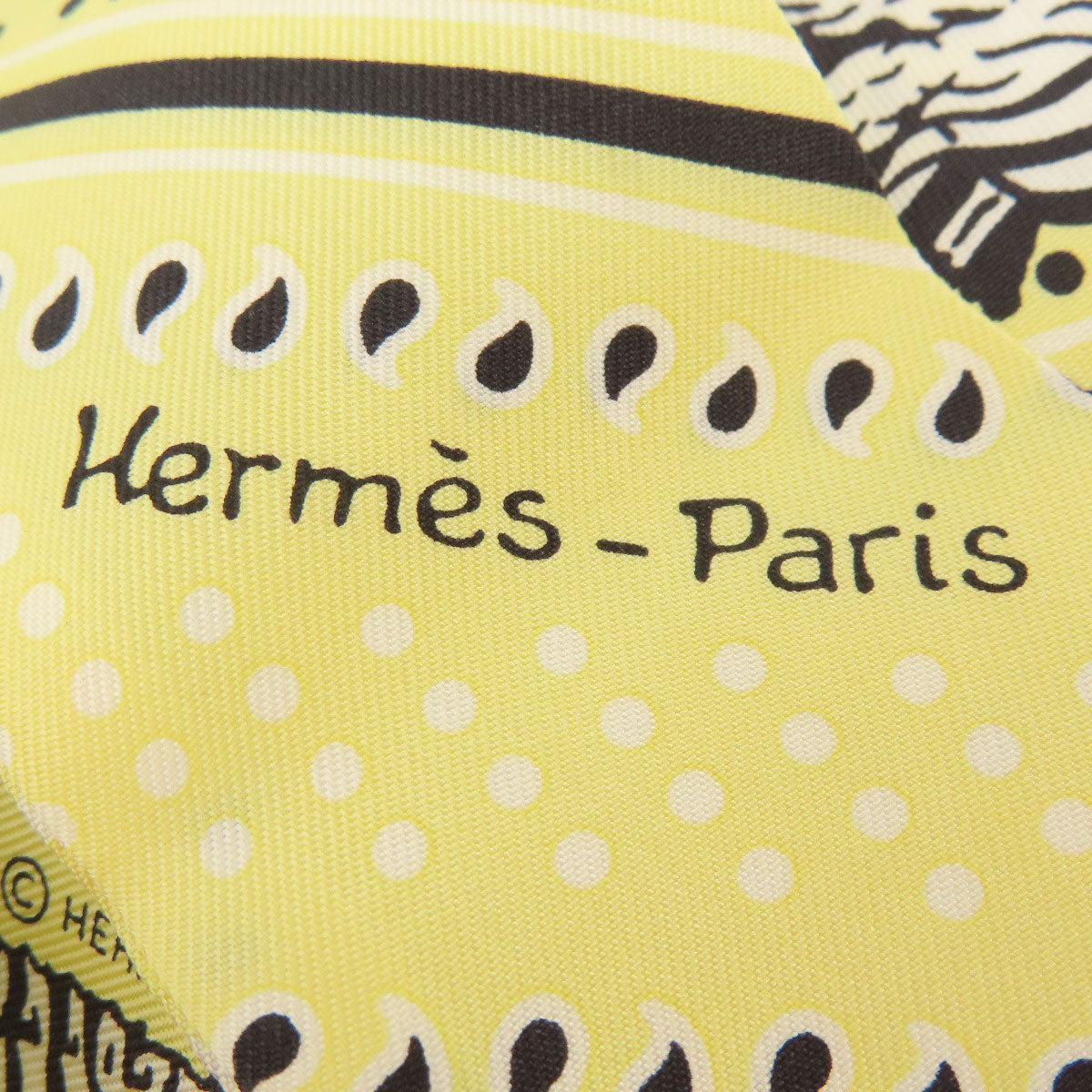 HERMES scarf silk yellow Twilly zebra motif Women  d
