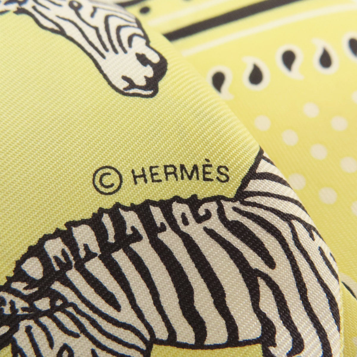 HERMES scarf silk yellow Twilly zebra motif Women  d