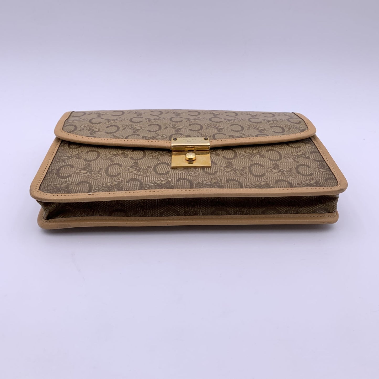 Luxury CELINE   Beige Vinyl C Macadam Canvas Clutch Bag Purse
