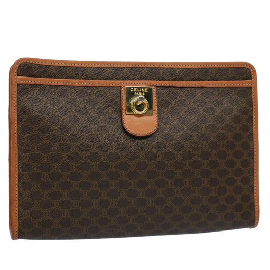 Luxury CELINE Macadam Canvas Clutch Bag PVC Leather Brown  56781