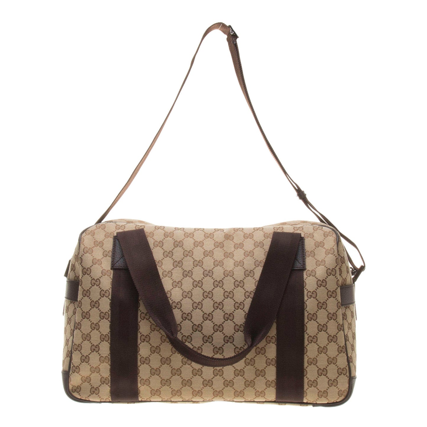 Gucci 268163 Beige/Ebony GG Fabric with Brown Leather Trim Carry-On Travel Bag