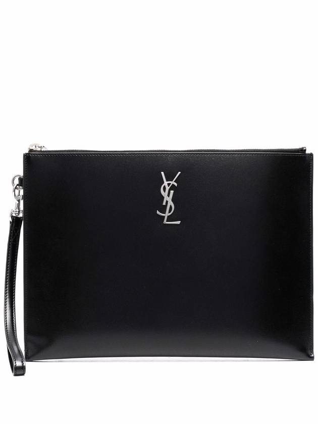 Luxury Saint Laurent Trending 2025 Monogram Silver Logo Clutch Bag Black