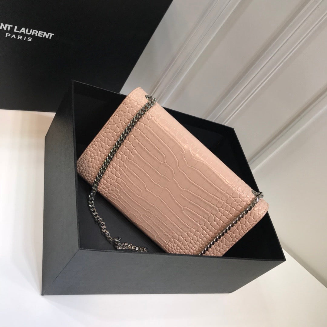 Top Quality Kate MeTop Qualityum Chain Bag With Tassel In Embossed CrocoTop Qualityle Dark Beige For Women 9.4in/24cm YSL