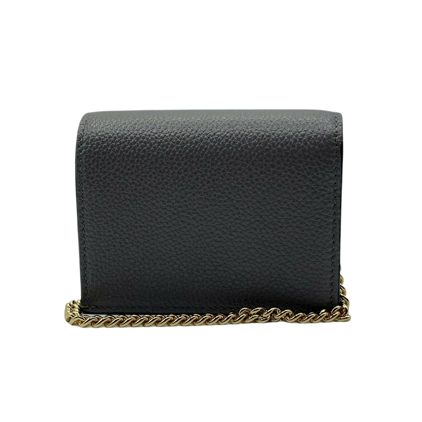 Gucci Zumi Women's Grey Leather Gold Chain Bi-Fold Mini Wallet GG Logo