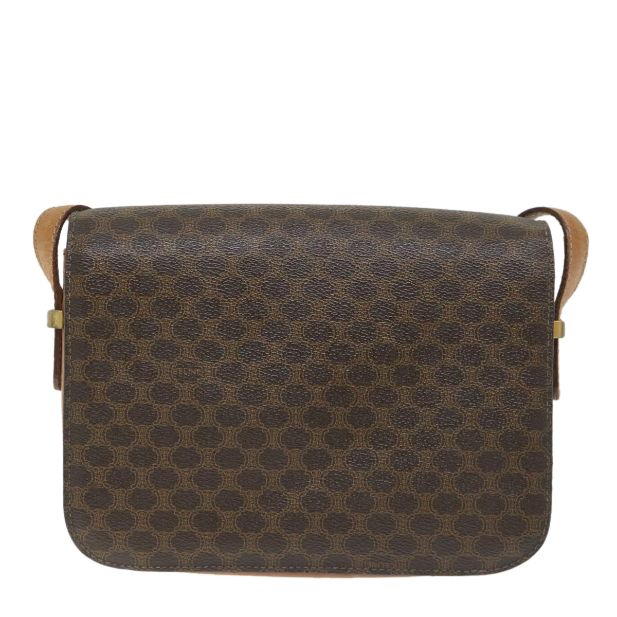 Luxury CELINE Macadam Canvas Horse Carriage Shoulder Bag PVC Leather Brown  57374