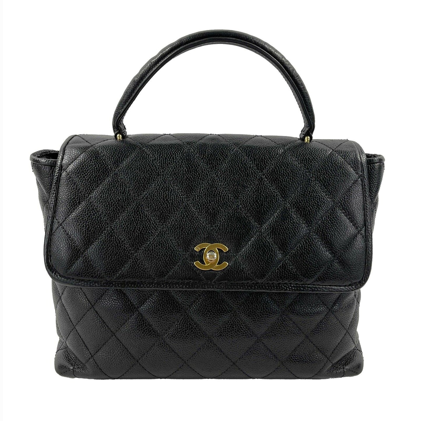 CHANEL -   Large Quilted CC Caviar Kelly Flap Bag - Top Handle