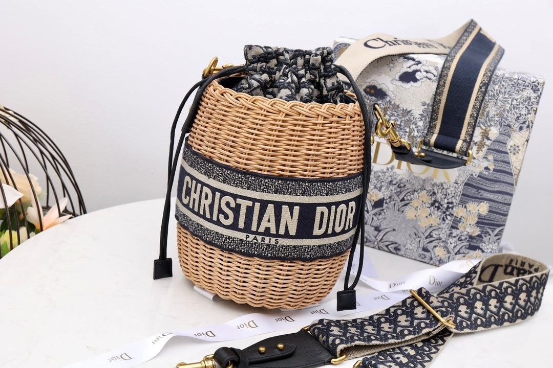 Top Quality MeTop Qualityum Lady Bag Natural Wicker  Blue For Women 28cm/11in CD M0505CMVO_M808