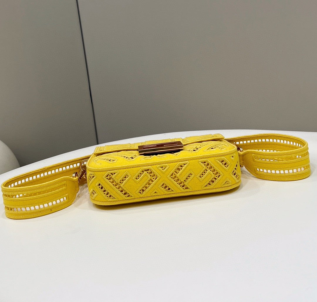 Top QualityTop Quality Baguette Yellow with Embroidery Small Bag For Woman 21cm/8in