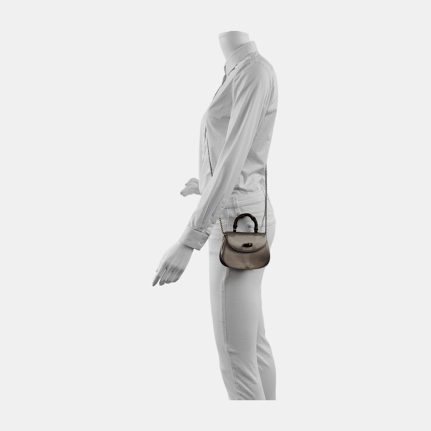 Gucci Bamboo 1947 Night Super Mini Beige Silk Evening Bag with Chain