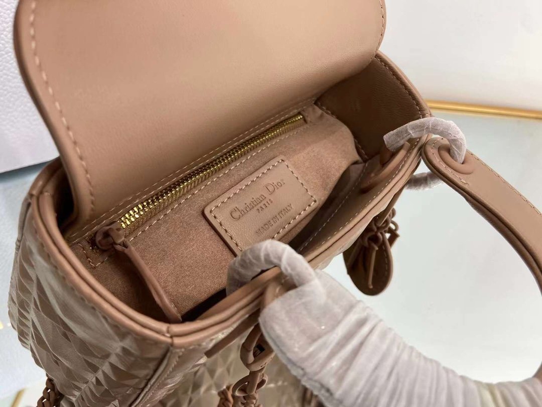 Top Quality Mini Lady Bag Cannage with Beaded Motif, Brown, For Women Womens Handbags, Crossbody Bags, 18cm CD