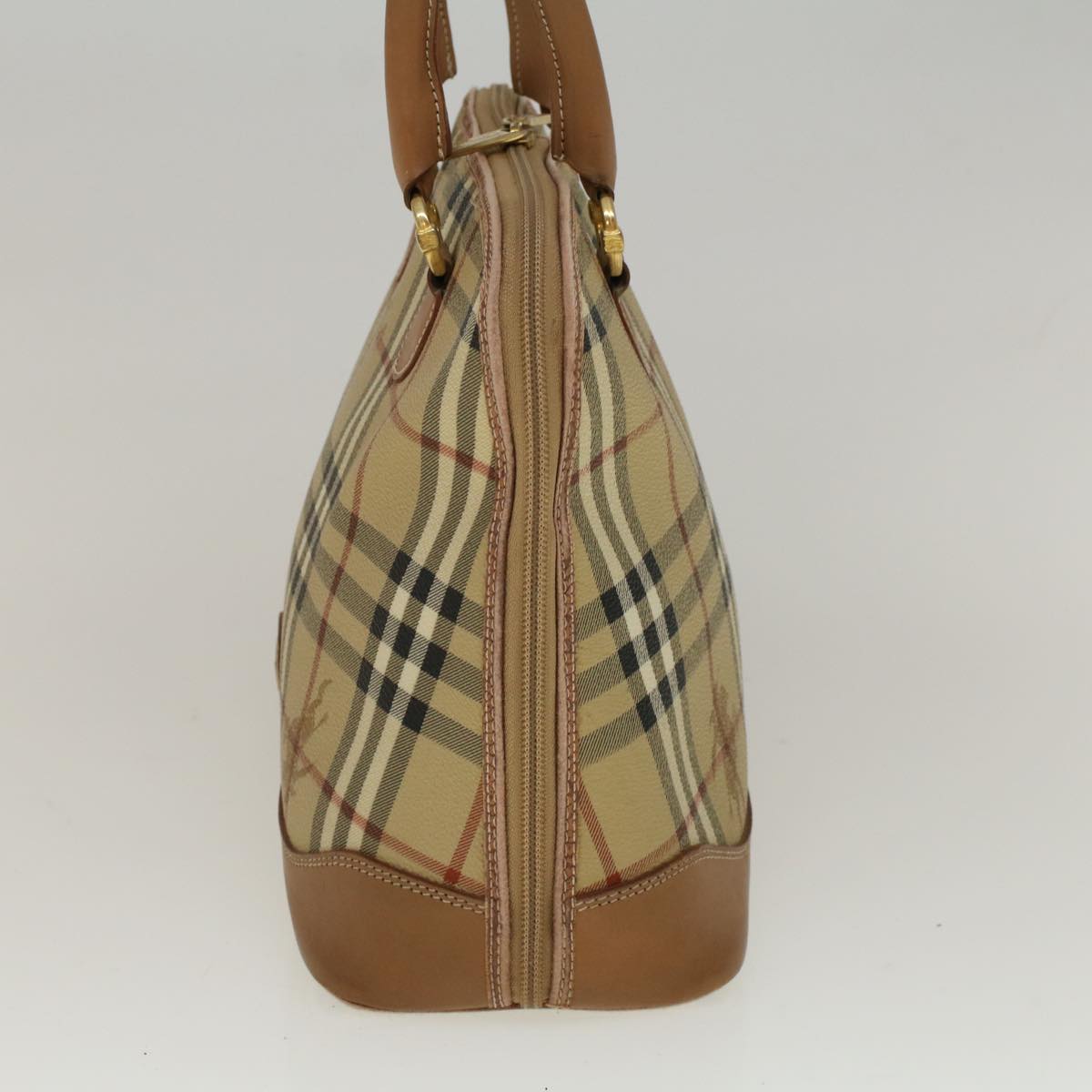 BURBERRYSs Nova Check Hand Bag PVC Leather 2way Beige Black Auth 58089