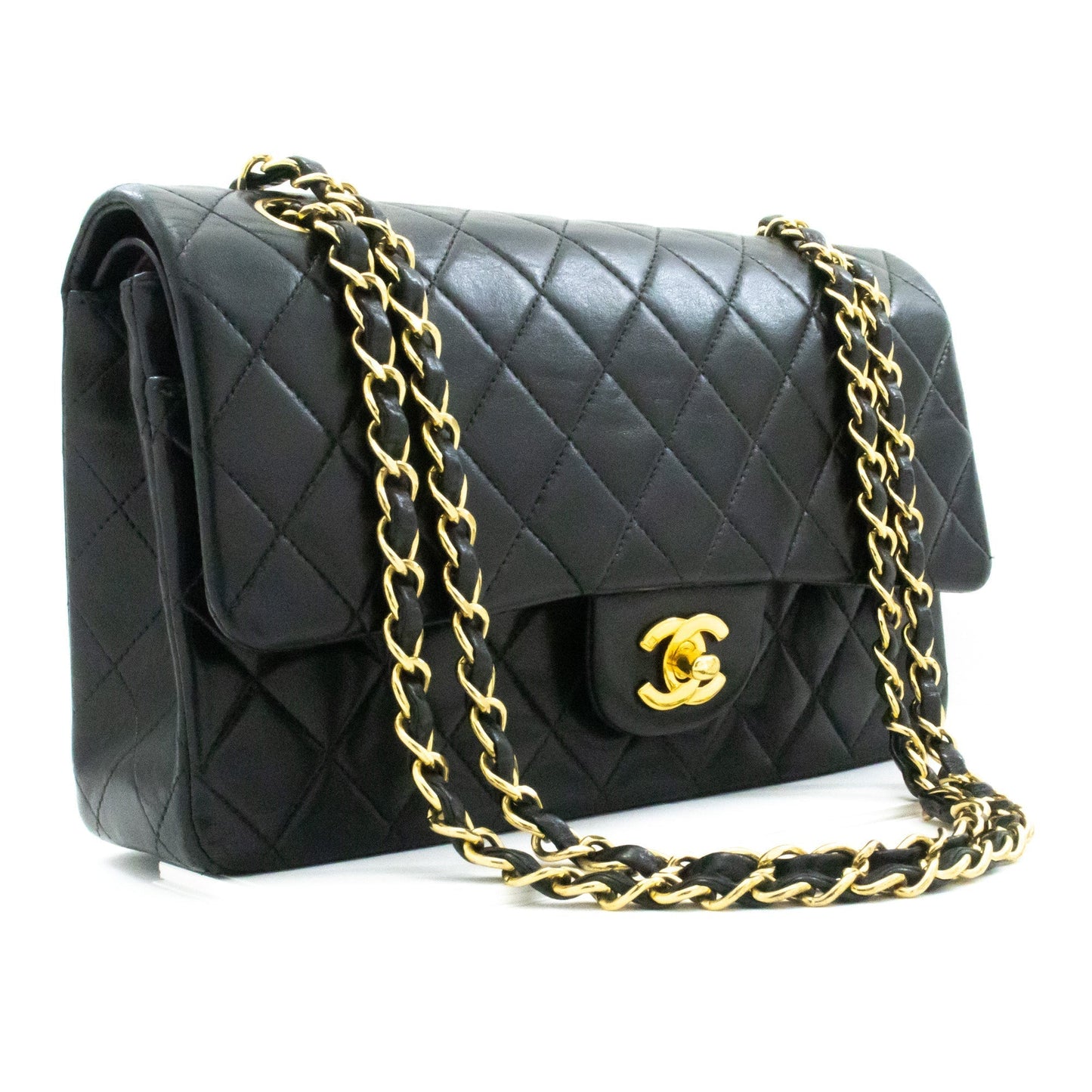 CHANEL Classic Double Flap Medium Chain Shoulder Bag Black Lamb