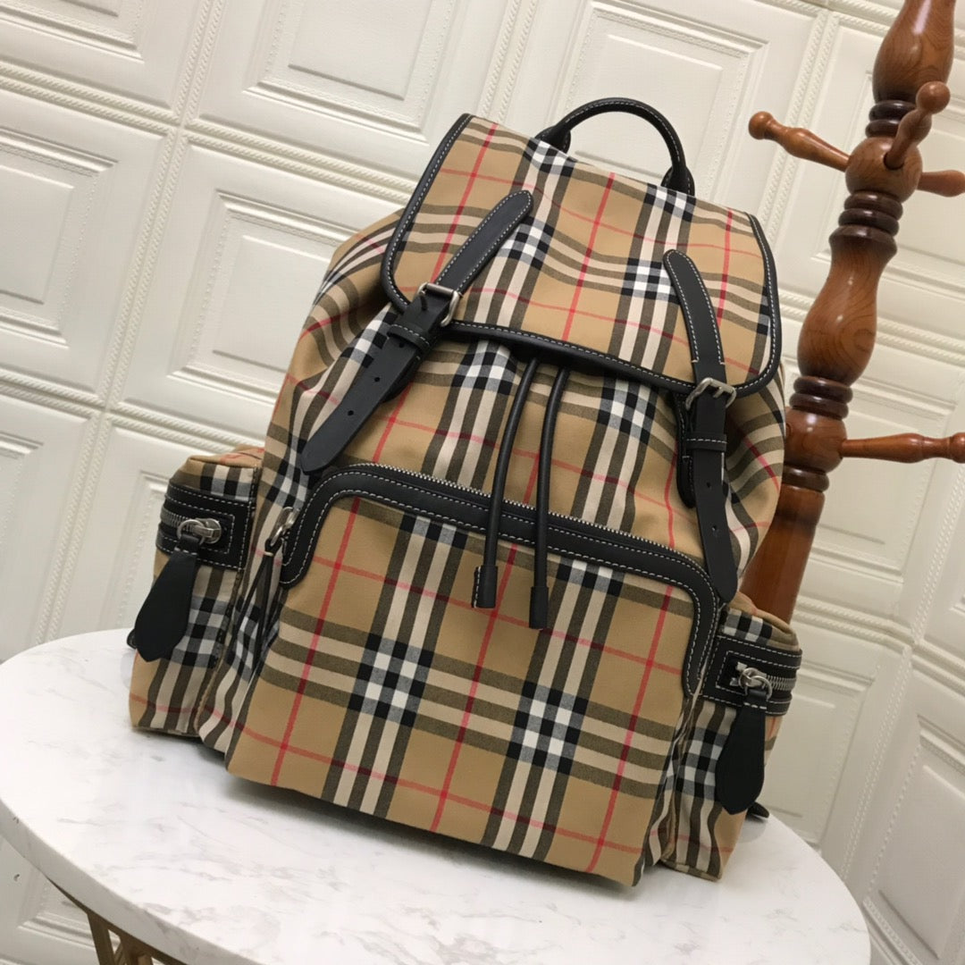 Top Quality MeTop Qualityum Rucksack In  Check Cotton Canvas-Sandy For Women, Bags 13in/33cm