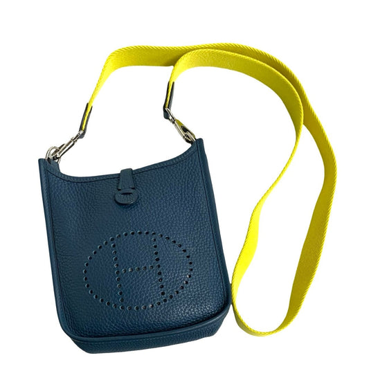 HERMES Shoulder Bag Taurillon Clemence, Leather blue Evelyn TPM Women  d