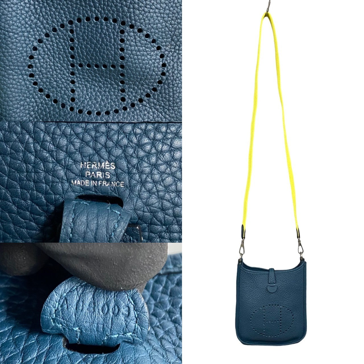 HERMES Shoulder Bag Taurillon Clemence, Leather blue Evelyn TPM Women  d