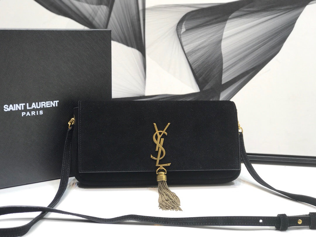 YSSL Kate Tassel Small Shoulder Bag Black For Women 10in/26cm YSL 6042760UD7W1011