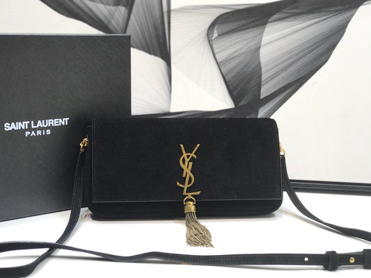 YSSL Kate Tassel Small Shoulder Bag Black For Women 10in/26cm YSL 6042760UD7W1011