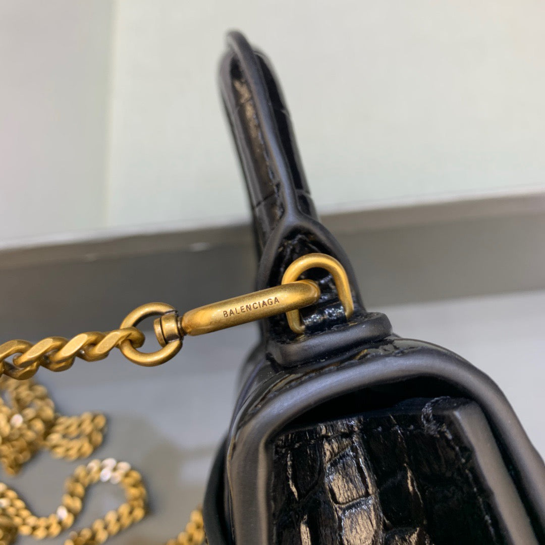 Top Quality Hourglass Mini Handbag With Chain In Black, For Women,  Bags 4.7in/12cm