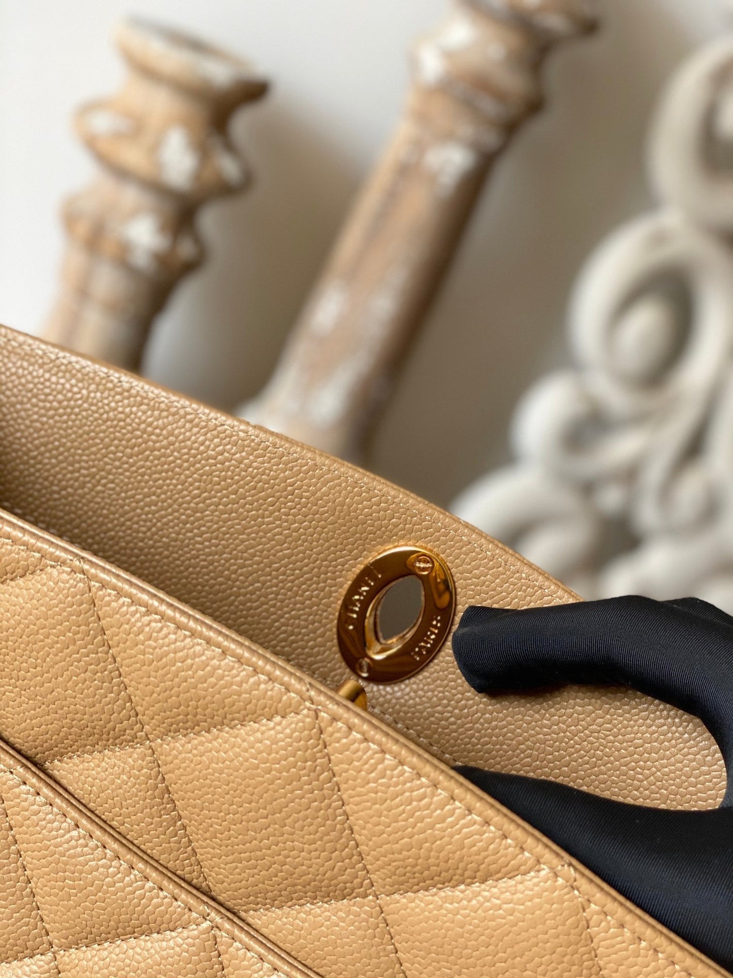 CHL Beige Medium Quilted Caviar Tote Bag For Women 28cm/11in