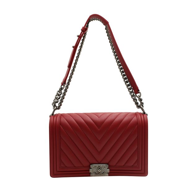CHANEL Dark Red Ruthenium Finish Hardware Boy Bag