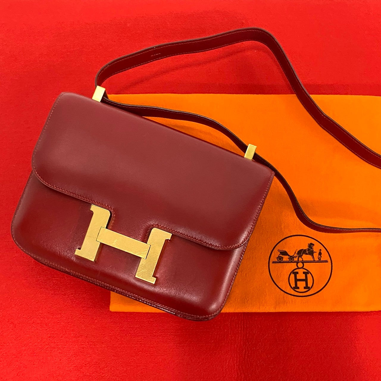 HERMES Shoulder Bag Box scarf Red Constance 23 Women  d