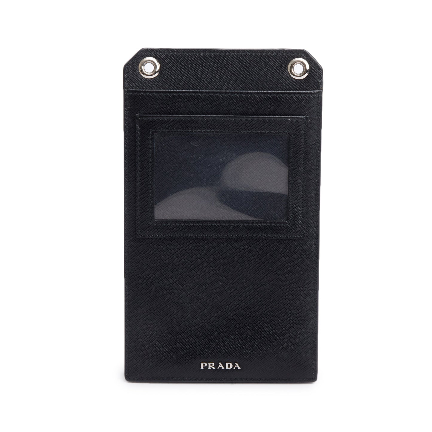Prada Black Saffiano Lux Leather Racing Logo Patch Phone Pouch Crossbody Bag