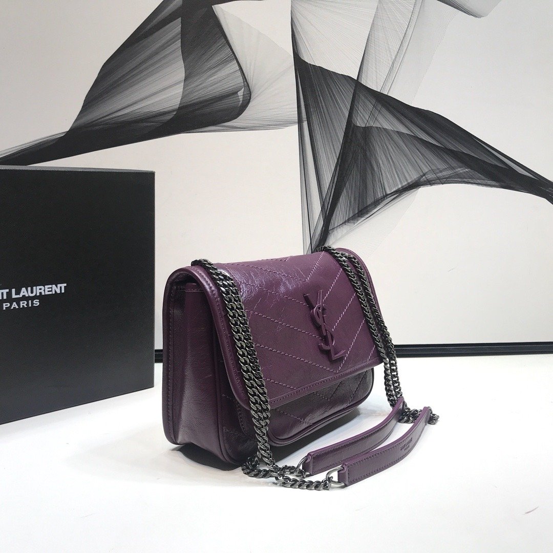 YSSL Niki Baby Chain Bag In Crinkled  Dark Violet For Women 8in/21cm YSL