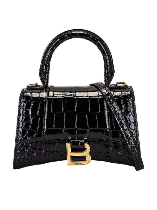 Luxury Balenciaga Trending 2025 Hourglass Crocodile Embossed Leather XS Tote Bag Black