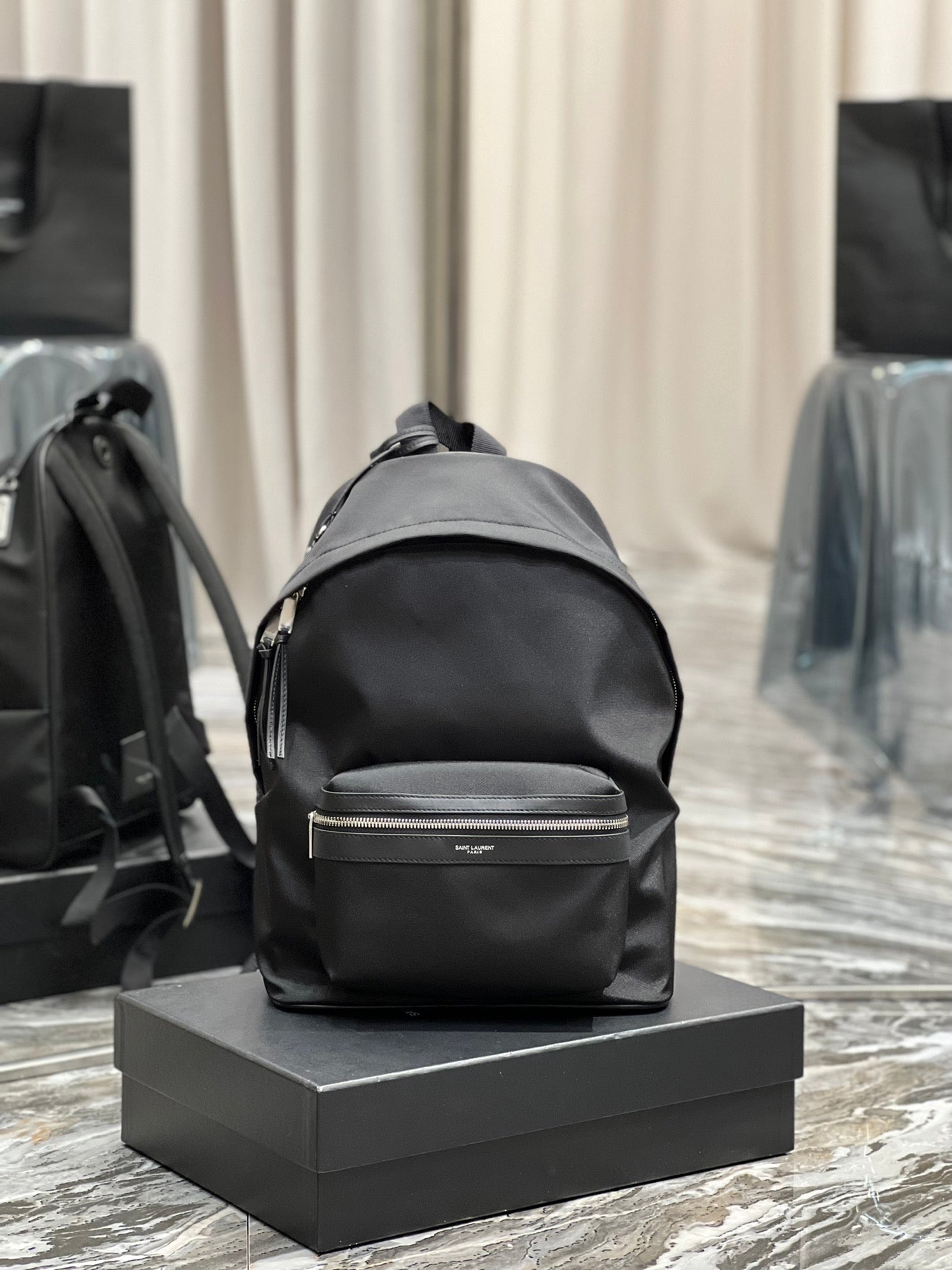 Top Quality City Backpack In Canvas Unisex For Women 13.8in/35cm Black YSL