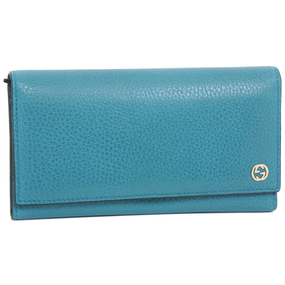 GUCCI Long Wallet Purse 449279 leather Blue green Interlocking GG unisex(Unisex)