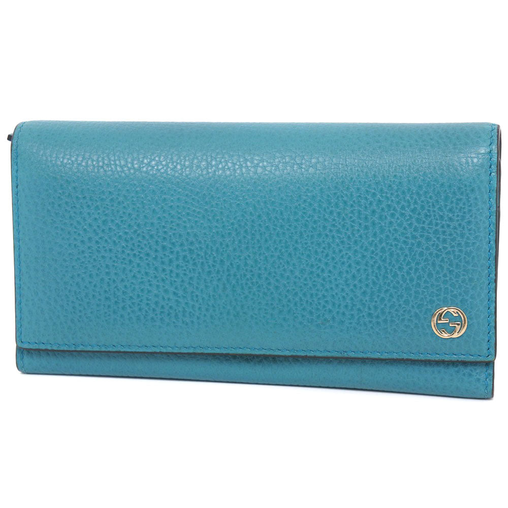 GUCCI Long Wallet Purse 449279 leather Blue green Interlocking GG unisex(Unisex)