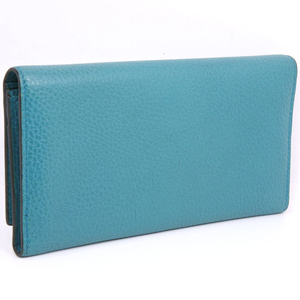 GUCCI Long Wallet Purse 449279 leather Blue green Interlocking GG unisex(Unisex)