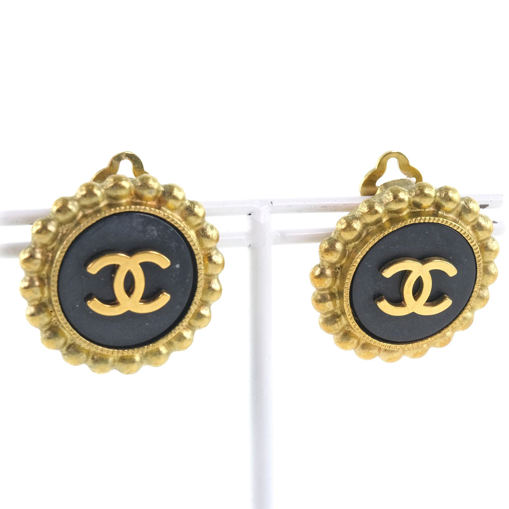 CHANEL Earring Plated Gold black   COCO Mark Women
