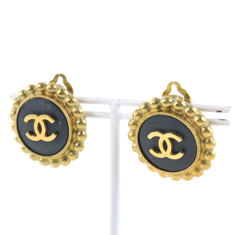 CHANEL Earring Plated Gold black   COCO Mark Women