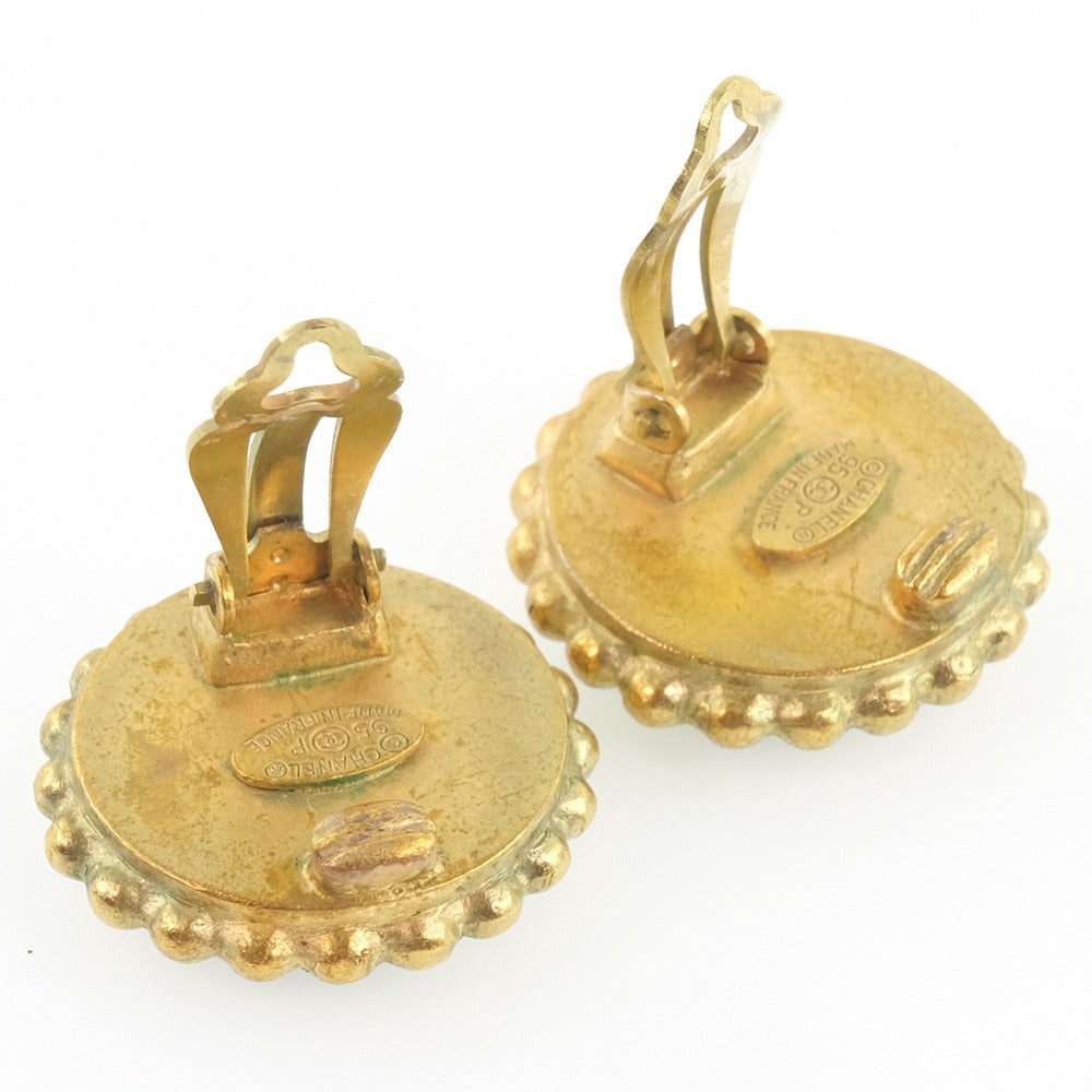 CHANEL Earring Plated Gold black   COCO Mark Women