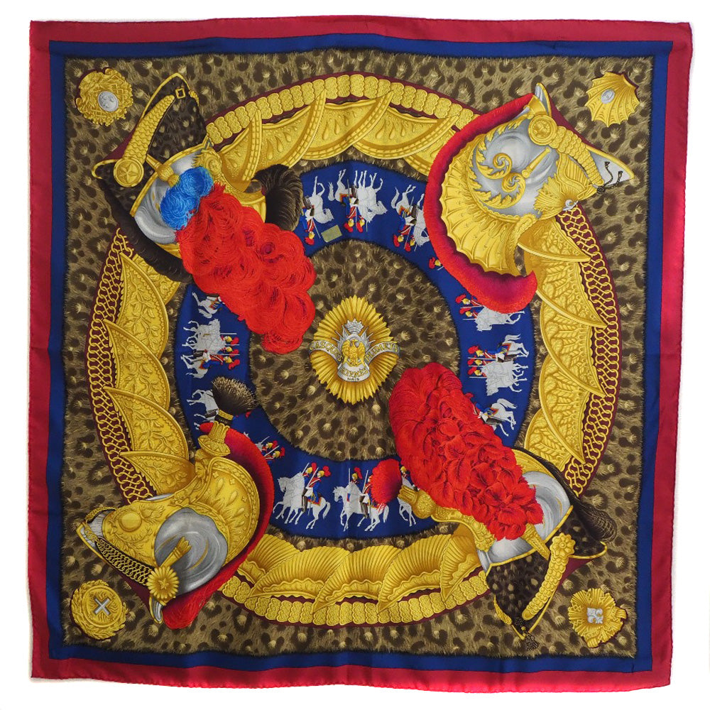 HERMES scarf silk Red A faceless helmet CASQUES et PLUMETS Carre90 Women  d