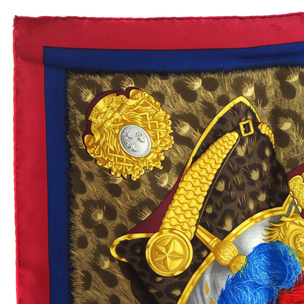 HERMES scarf silk Red A faceless helmet CASQUES et PLUMETS Carre90 Women  d