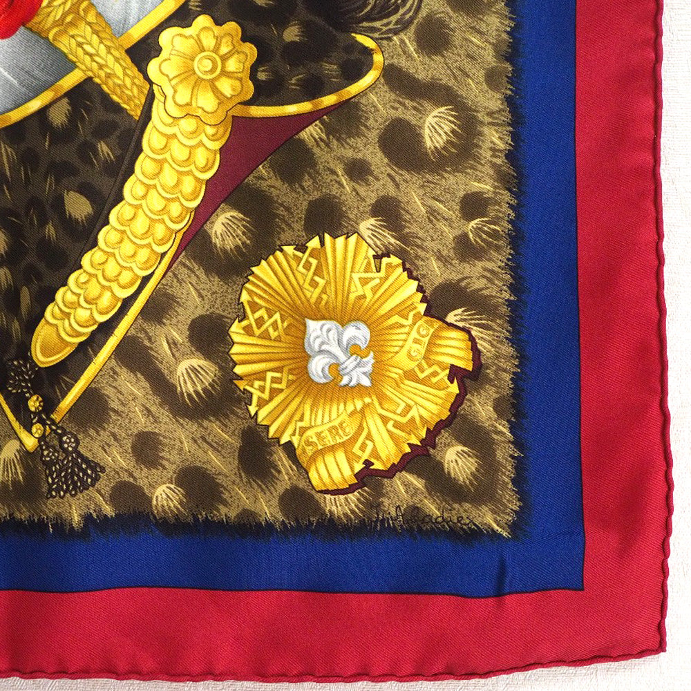 HERMES scarf silk Red A faceless helmet CASQUES et PLUMETS Carre90 Women  d