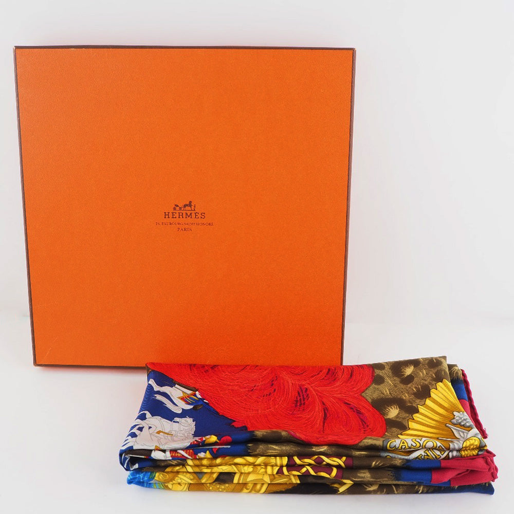 HERMES scarf silk Red A faceless helmet CASQUES et PLUMETS Carre90 Women  d