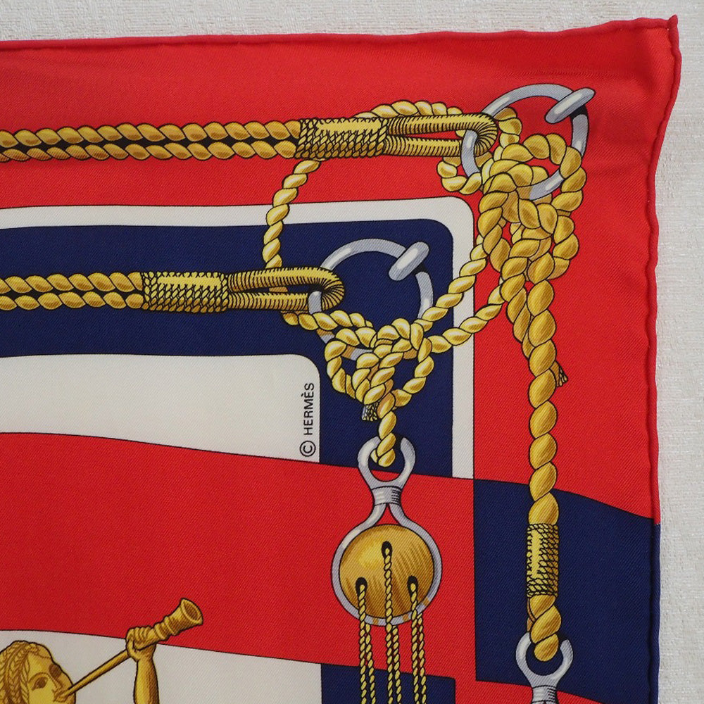 HERMES scarf silk Red stern decoration CHATEAUX D'ARRIERE Carre90 Women  d