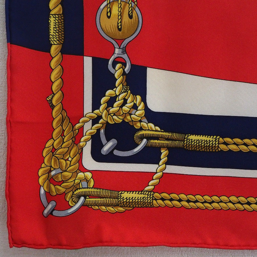 HERMES scarf silk Red stern decoration CHATEAUX D'ARRIERE Carre90 Women  d