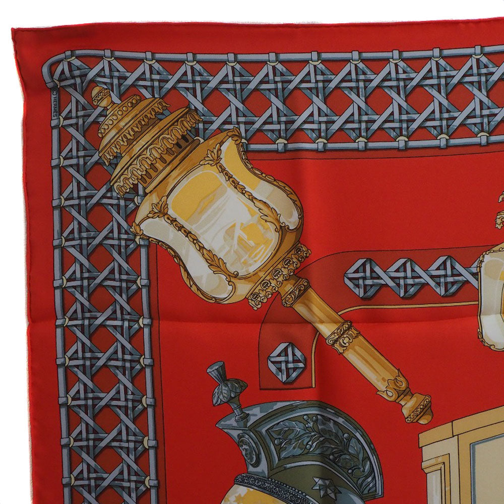 HERMES scarf silk Red Carriage lantern FEUX DE ROUTE Carre90 Women  d