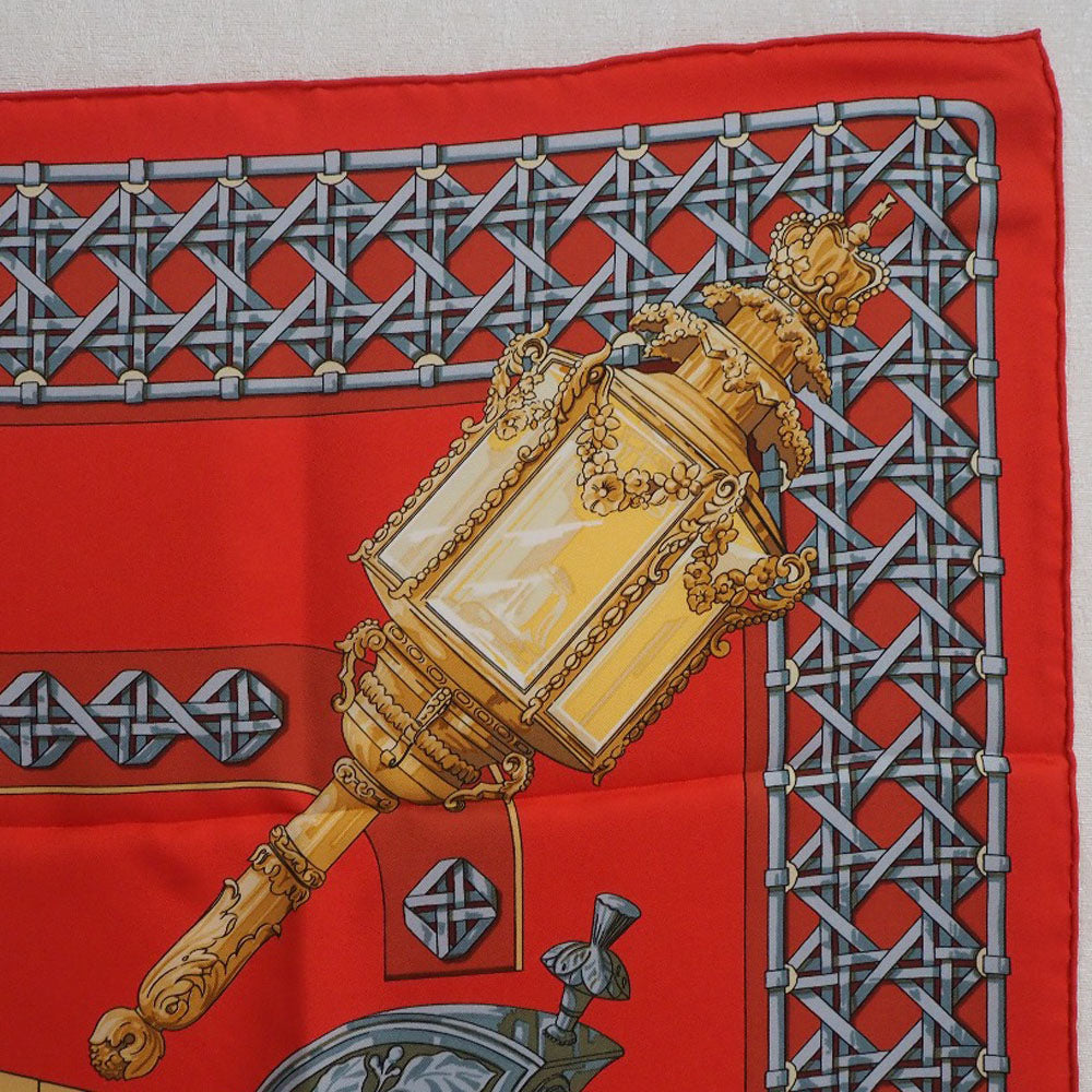 HERMES scarf silk Red Carriage lantern FEUX DE ROUTE Carre90 Women  d