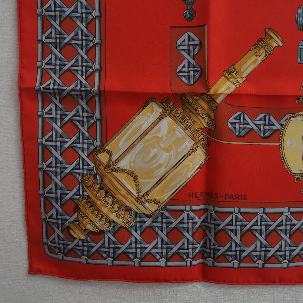 HERMES scarf silk Red Carriage lantern FEUX DE ROUTE Carre90 Women  d