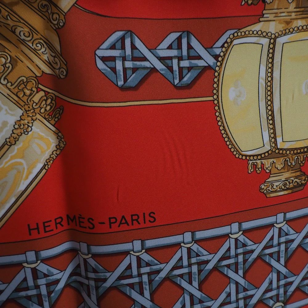 HERMES scarf silk Red Carriage lantern FEUX DE ROUTE Carre90 Women  d