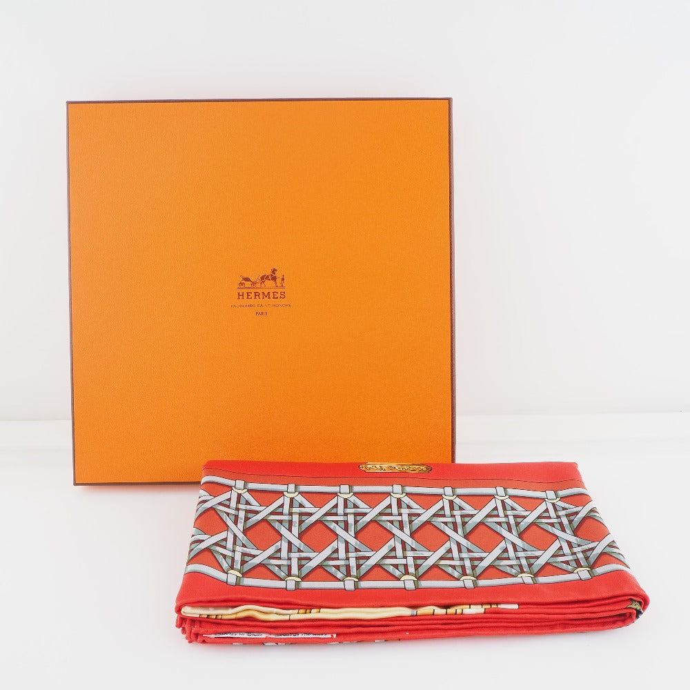 HERMES scarf silk Red Carriage lantern FEUX DE ROUTE Carre90 Women  d